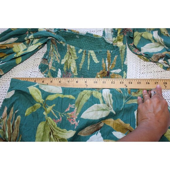 O.P.T Jungle Cut Out Midi Dress Linen Blend Puff Sleeves Hawaiian Floral Size M? - Picture 3 of 11